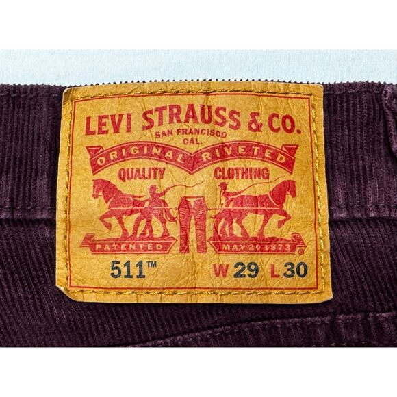 Levi's 511 Men's Slim Fit Straight Leg Maroon Corduroy Pants - Size 29x29 - Picture 5 of 6